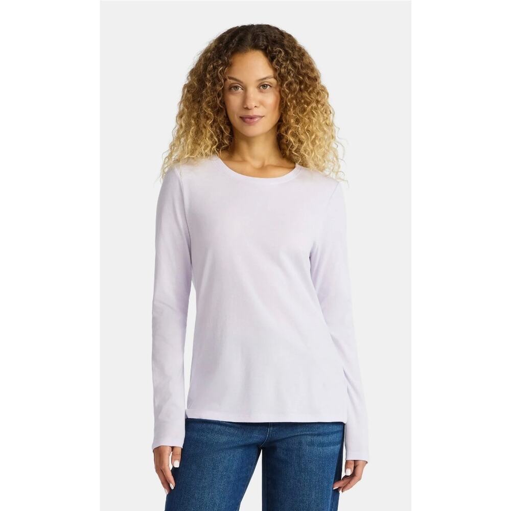 Time and Tru Women's XL lilac Cotton Crewneck Tee Soft Knit Relaxed Long Sleeves
